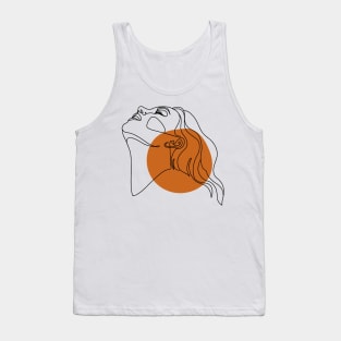 Woman Face Drawing In Line. Minimalist Style One Line Art Tank Top